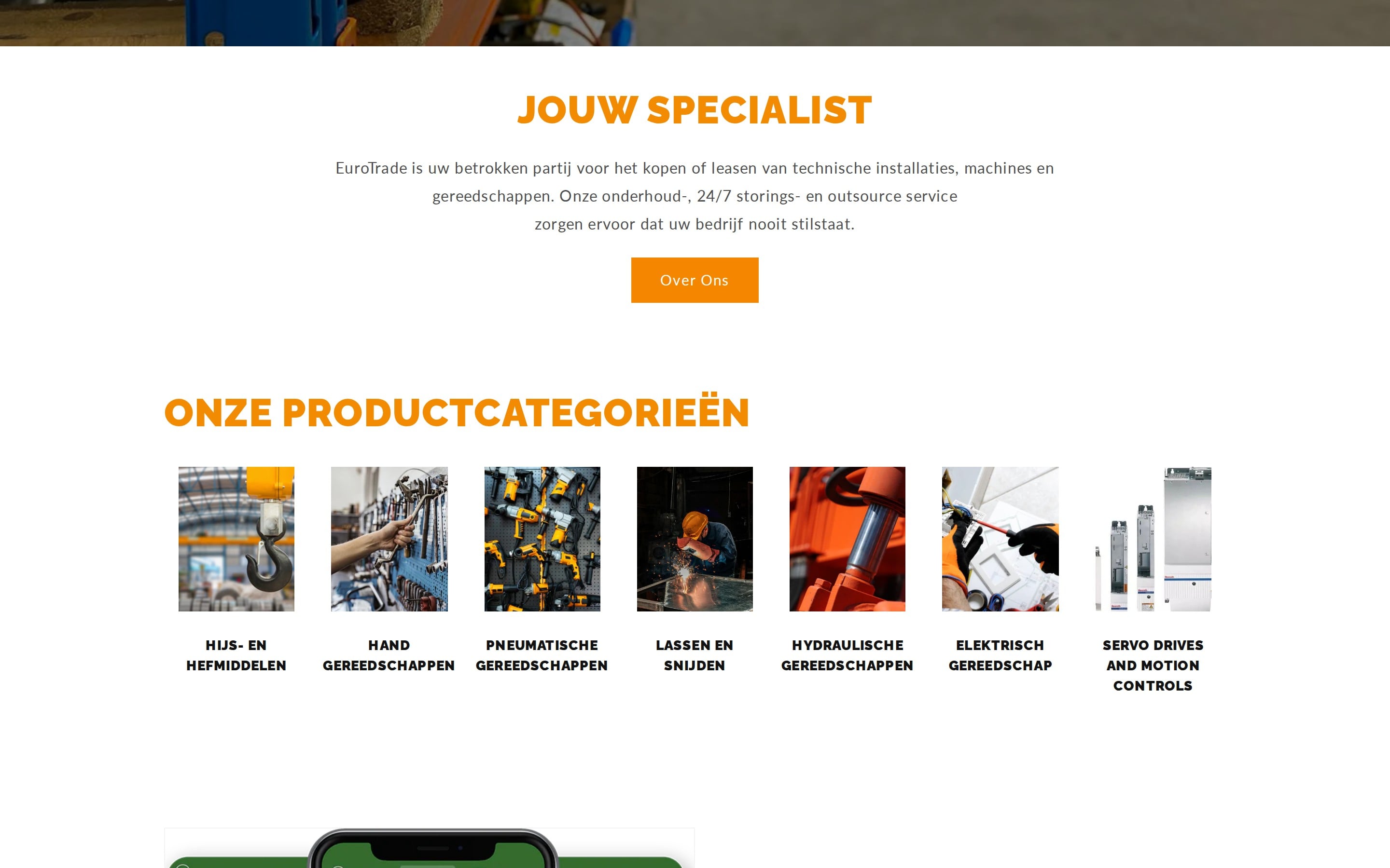 Productcategorieën op de homepage